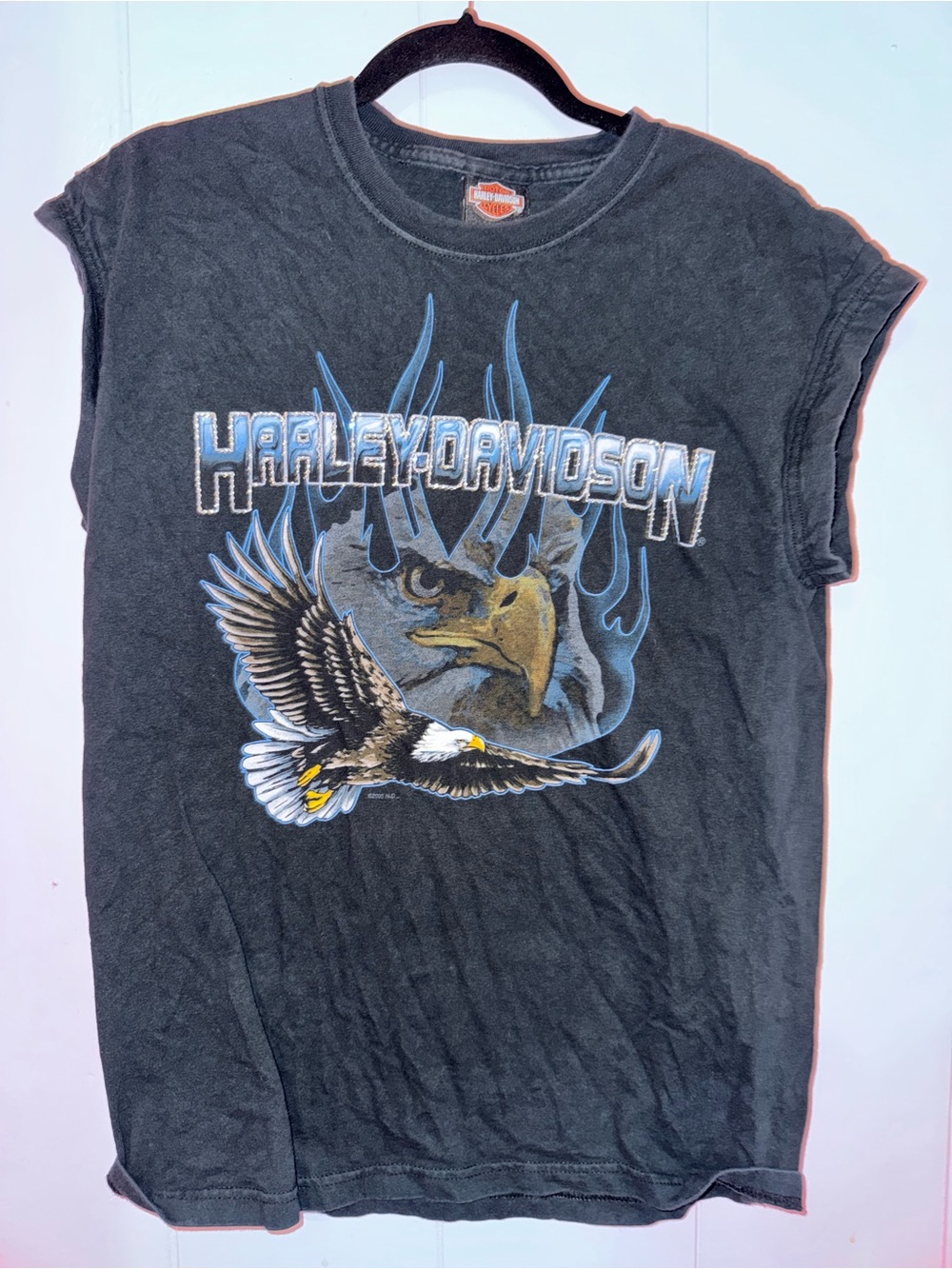 Harley-Davidson Black Tee with Blue, Red & White Texas Graphic